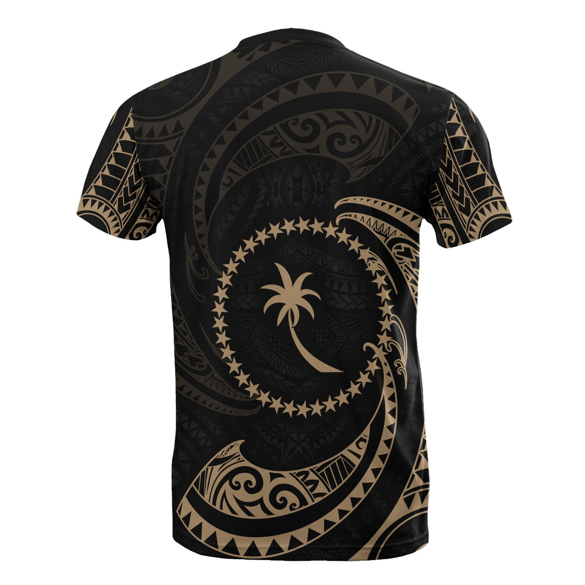 Chuuk Micronesia All Over Custom T Shirt Gold Tribal Wave - Polynesian Pride