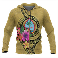 Guam Polynesian All Over Zip up Hoodie Floral With Seal Gold Unisex Yellow - Polynesian Pride