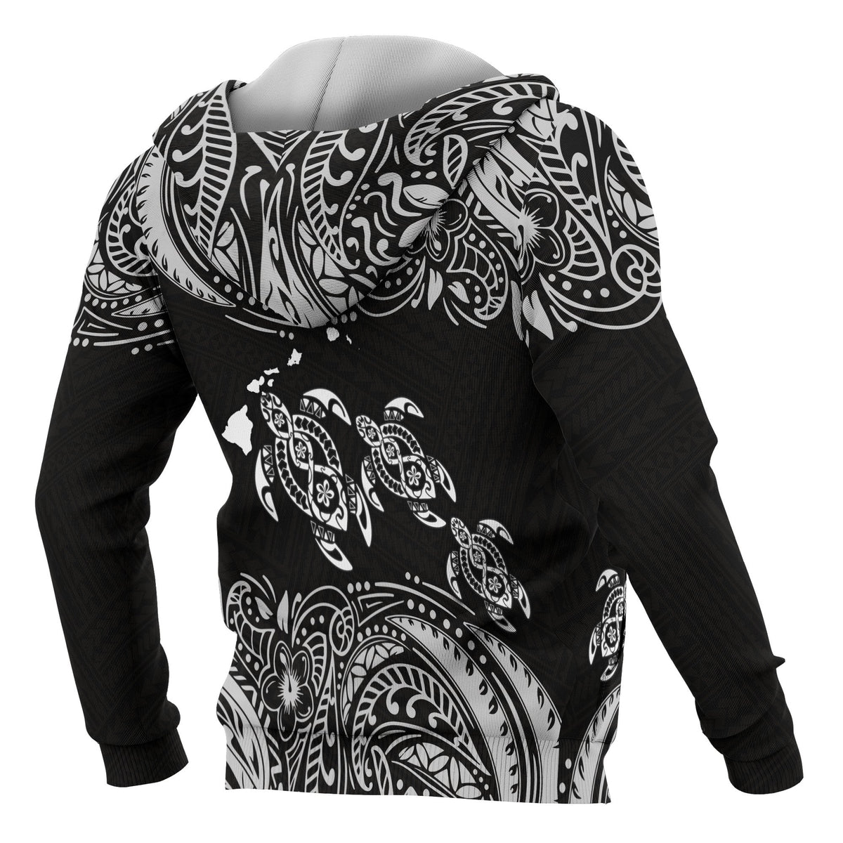Hawaii Polynesian All Over Zip up Hoodie White Sea Turtle - Polynesian Pride