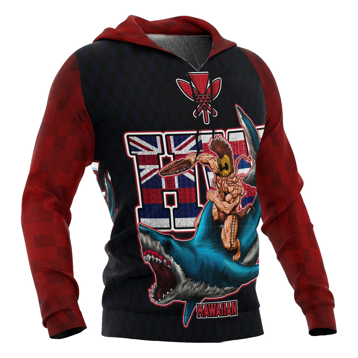 Polynesian Hawaii All Over Hoodie Shark Warrior - Polynesian Pride