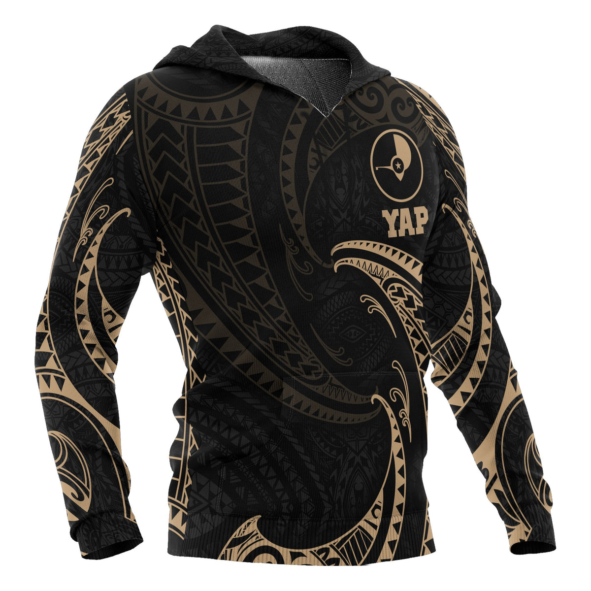 Yap Micronesia ll Over Hoodie Gold Tribal Wave - Polynesian Pride