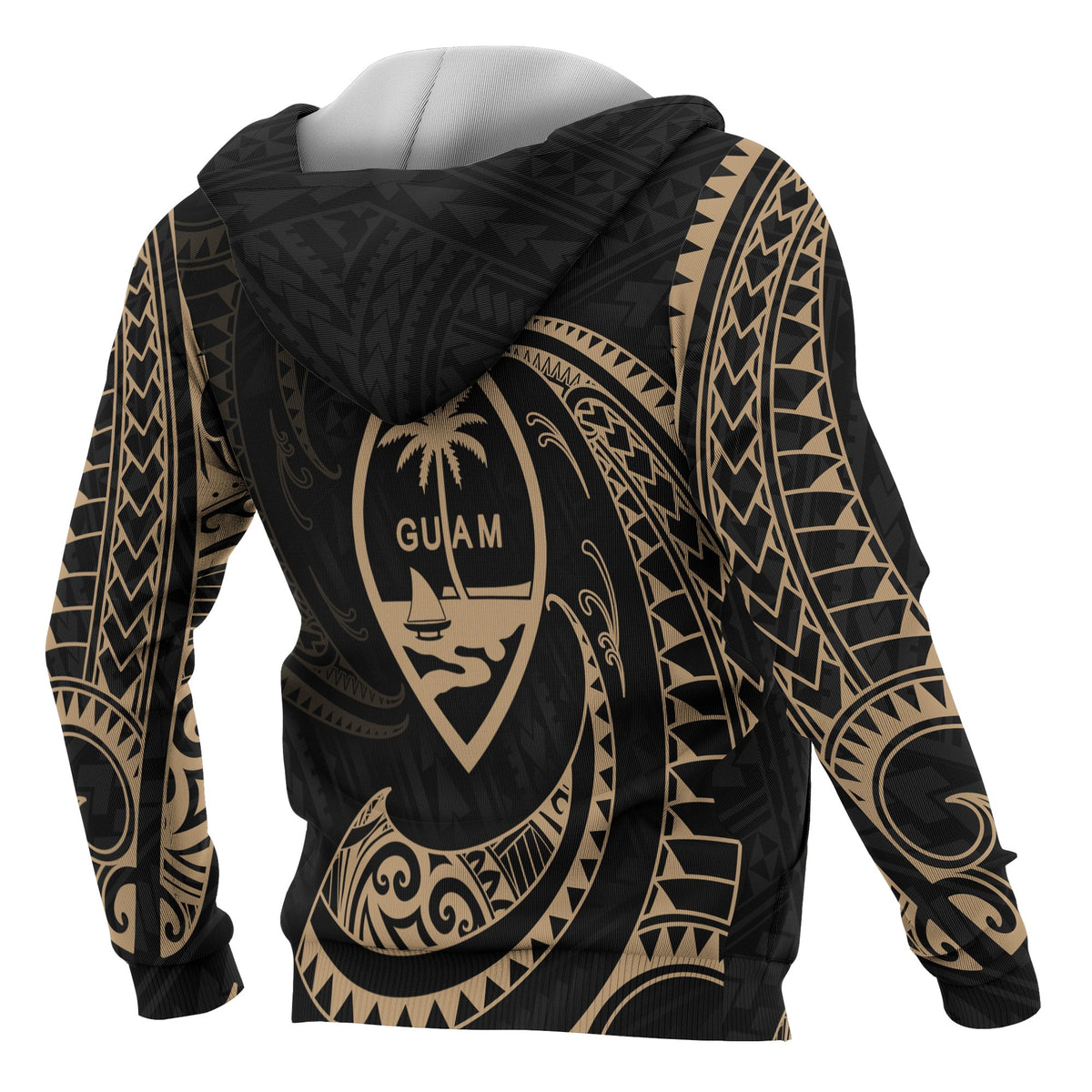 Guam Polynesian All Over Zip up Hoodie Gold Tribal Wave - Polynesian Pride