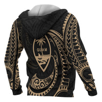 Guam Polynesian All Over Zip up Hoodie Gold Tribal Wave - Polynesian Pride