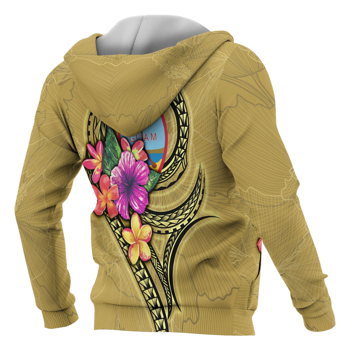 Guam Polynesian ll Over Hoodie Floral With Seal Gold - Polynesian Pride