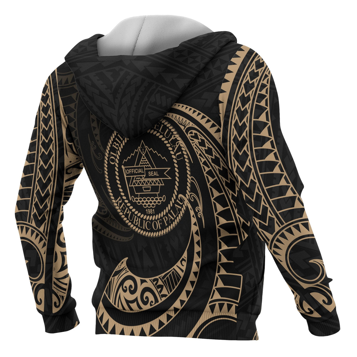 Palau Polynesian All Over Zip up Hoodie Gold Tribal Wave - Polynesian Pride