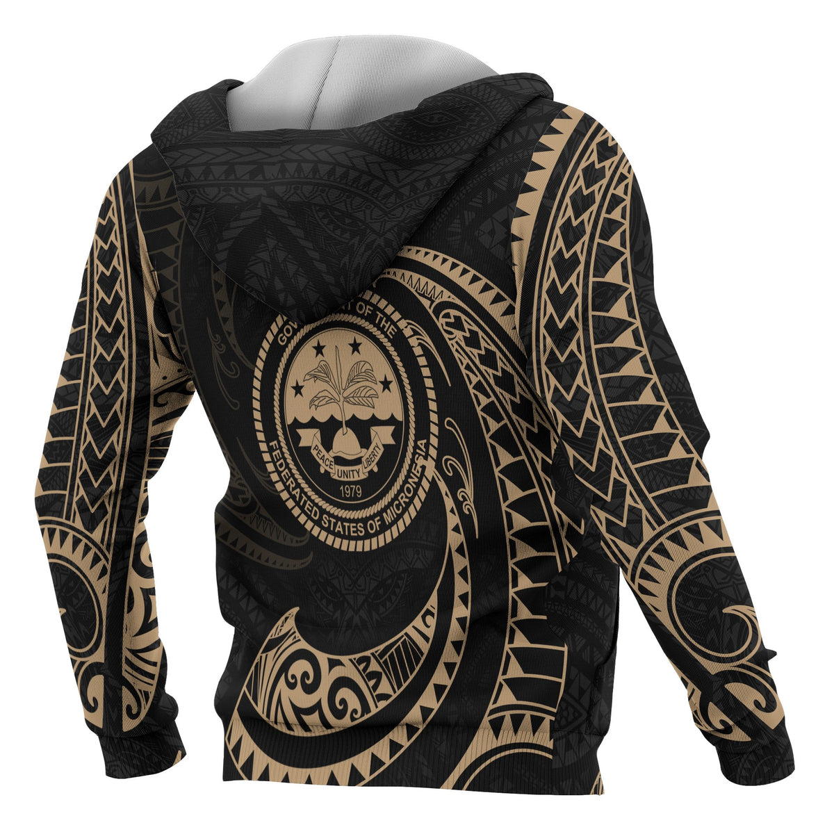 Federated States of Micronesia ll Over Hoodie Gold Tribal Wave - Polynesian Pride