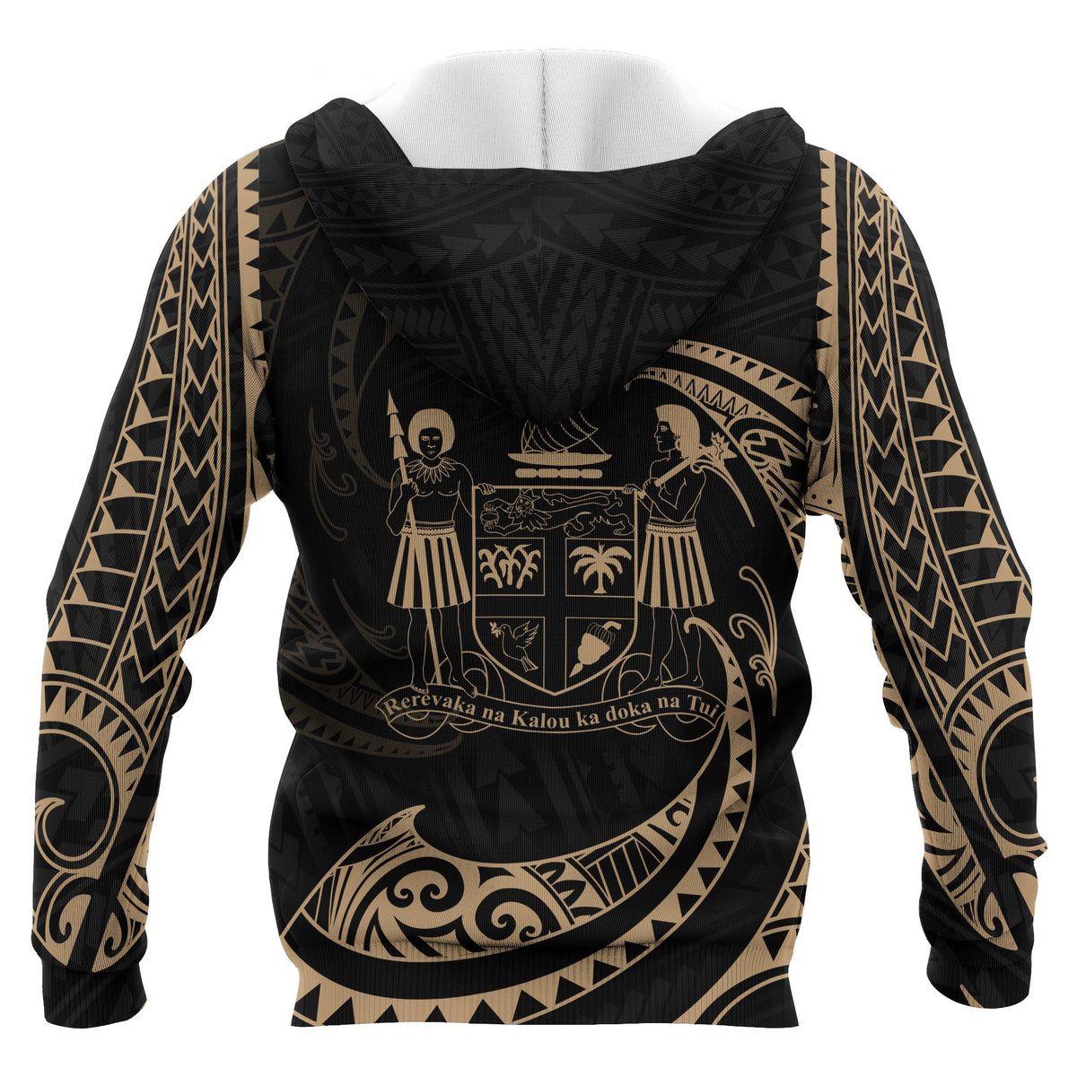 Fiji Polynesian All Over Zip up Hoodie Gold Tribal Wave - Polynesian Pride