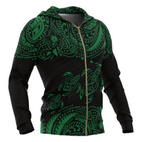 Hawaii Polynesian All Over Zip up Hoodie Green Sea Turtle - Polynesian Pride