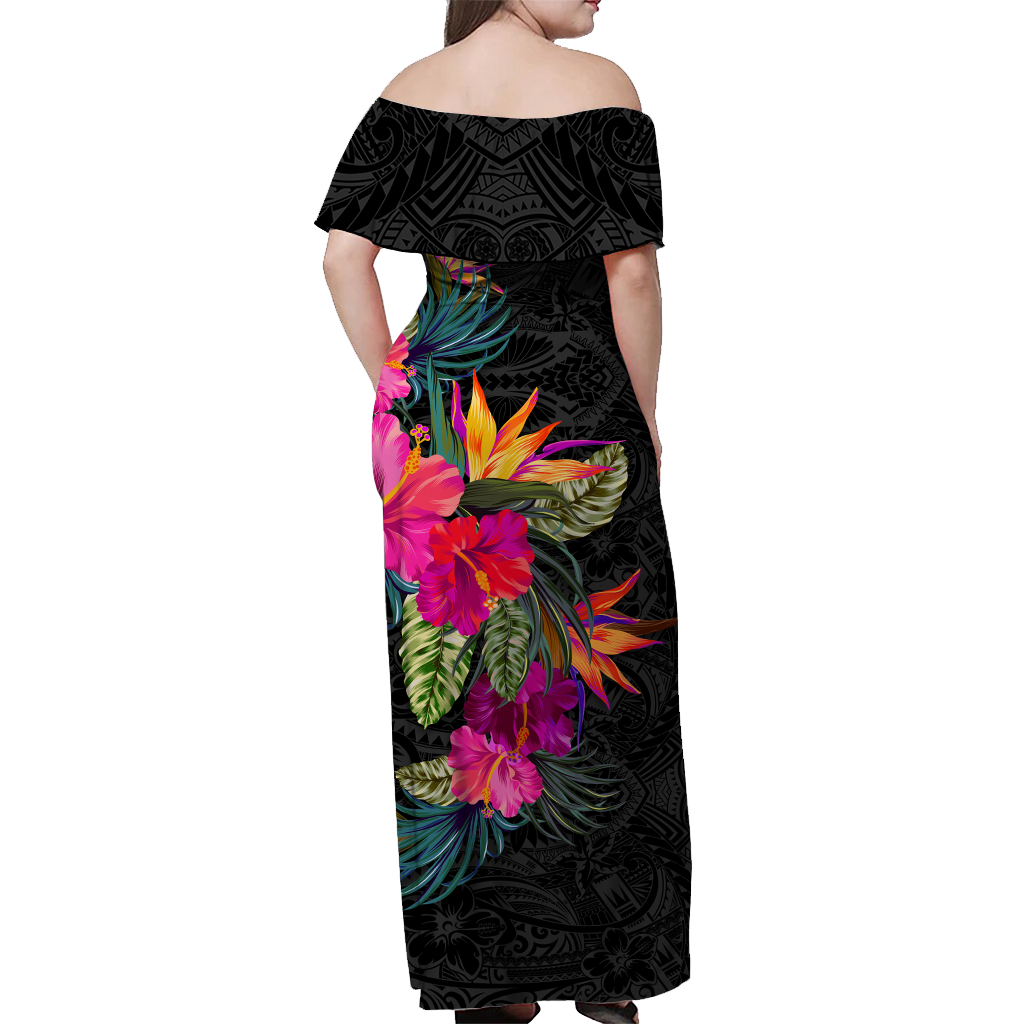 Federated States of Micronesia Hibiscus Polynesian Tribal Women Off Shoulder Long Dress - LT12 - Polynesian Pride