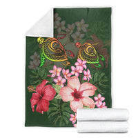 Hawaii Turtle Tropical Flower Premium Blanket - Deni Style - AH - Polynesian Pride