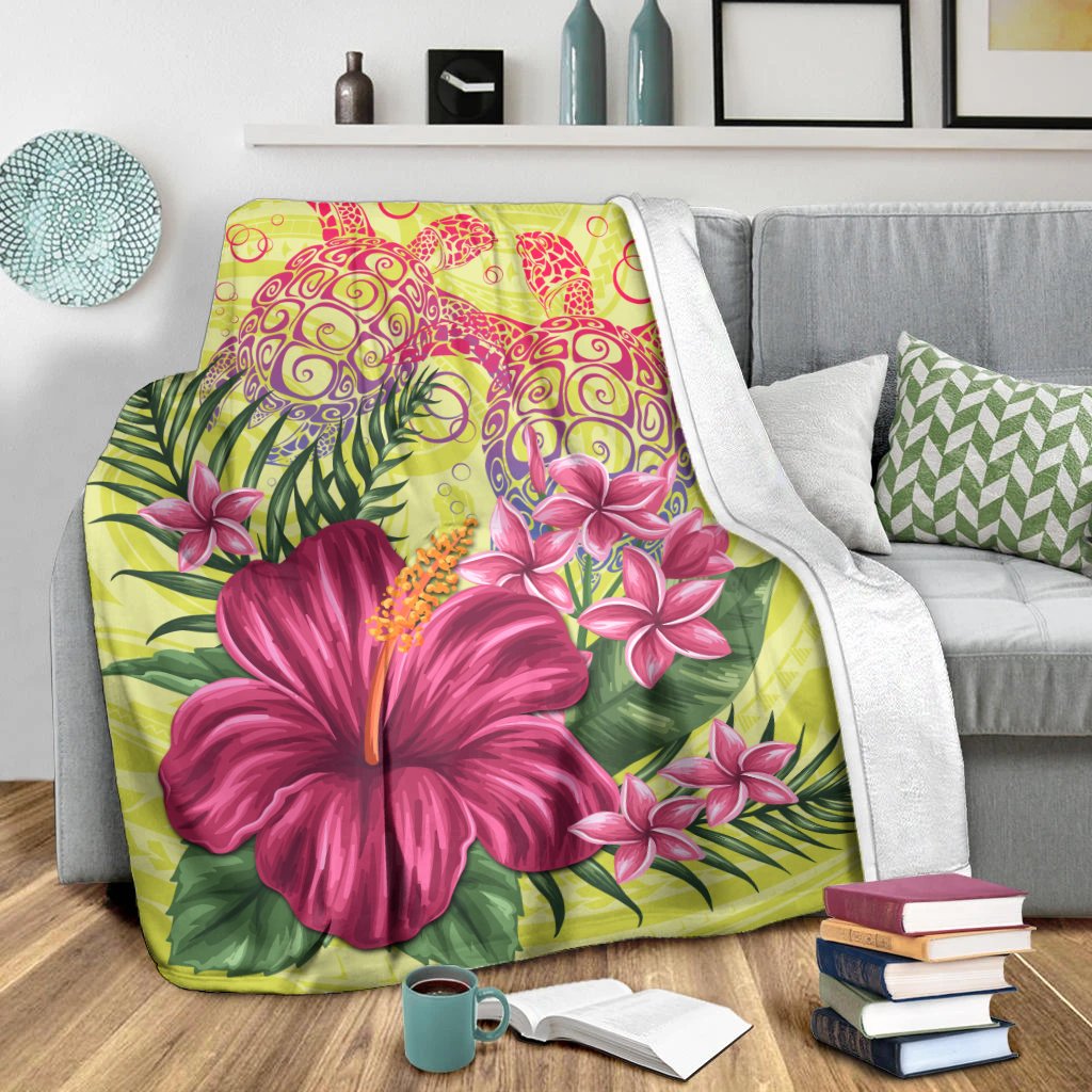 Personalized Hawaii Turtle Hibiscus Flower Polynesian Premium Blanket - Dulcie Style - AH - Polynesian Pride