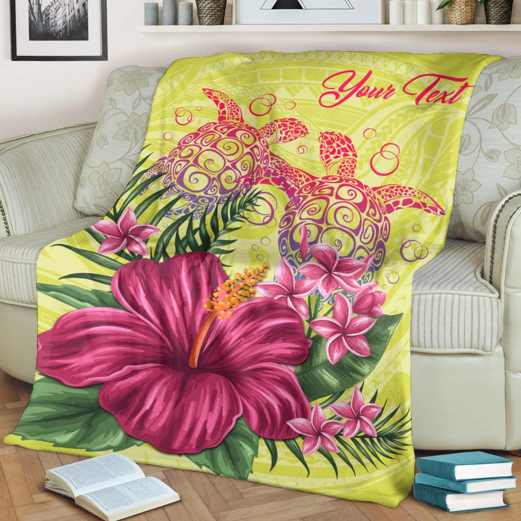 Personalized Hawaii Turtle Hibiscus Flower Polynesian Premium Blanket - Dulcie Style - AH White - Polynesian Pride