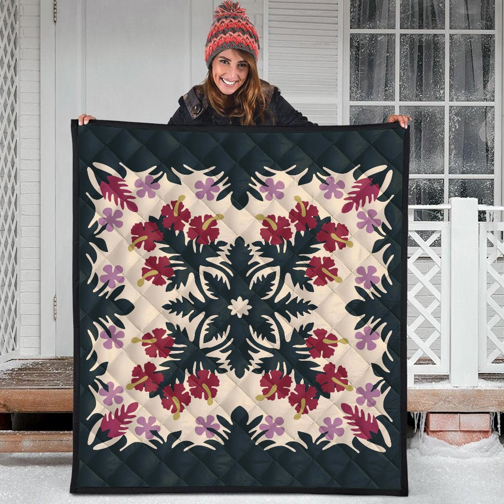 Hawaii Quilt - Ginger Hibiscus Plumeria Quilting Premium Quilt - AH - Polynesian Pride