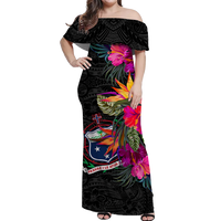 Samoa Hibiscus Polynesian Tribal Women Off Shoulder Long Dress - LT12 Long Dress Black - Polynesian Pride