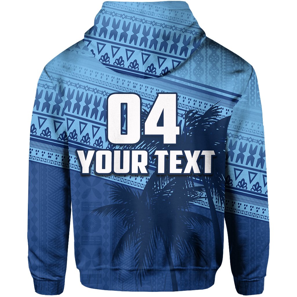 Custom Fiji Rugby Makare and Tapa Patterns Zip Hoodie Blue - Polynesian Pride