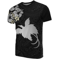 Papua New Guinea T Shirts Papua New Guinea Gray Flag Hibiscus Unisex Gray - Polynesian Pride