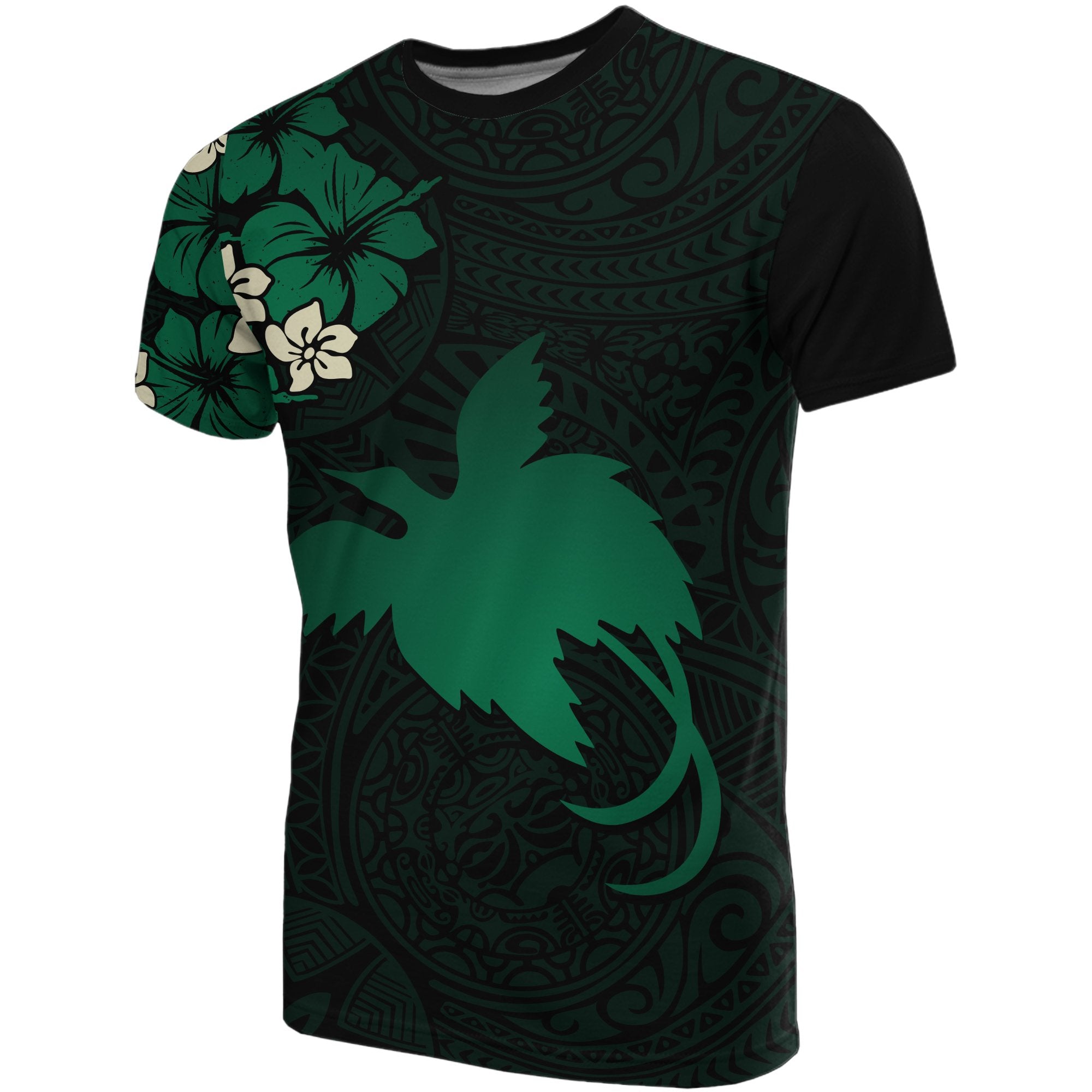 Papua New Guinea T Shirts Papua New Guinea Green Flag Hibiscus Unisex Green - Polynesian Pride