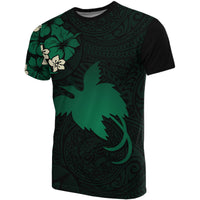 Papua New Guinea T Shirts Papua New Guinea Green Flag Hibiscus Unisex Green - Polynesian Pride