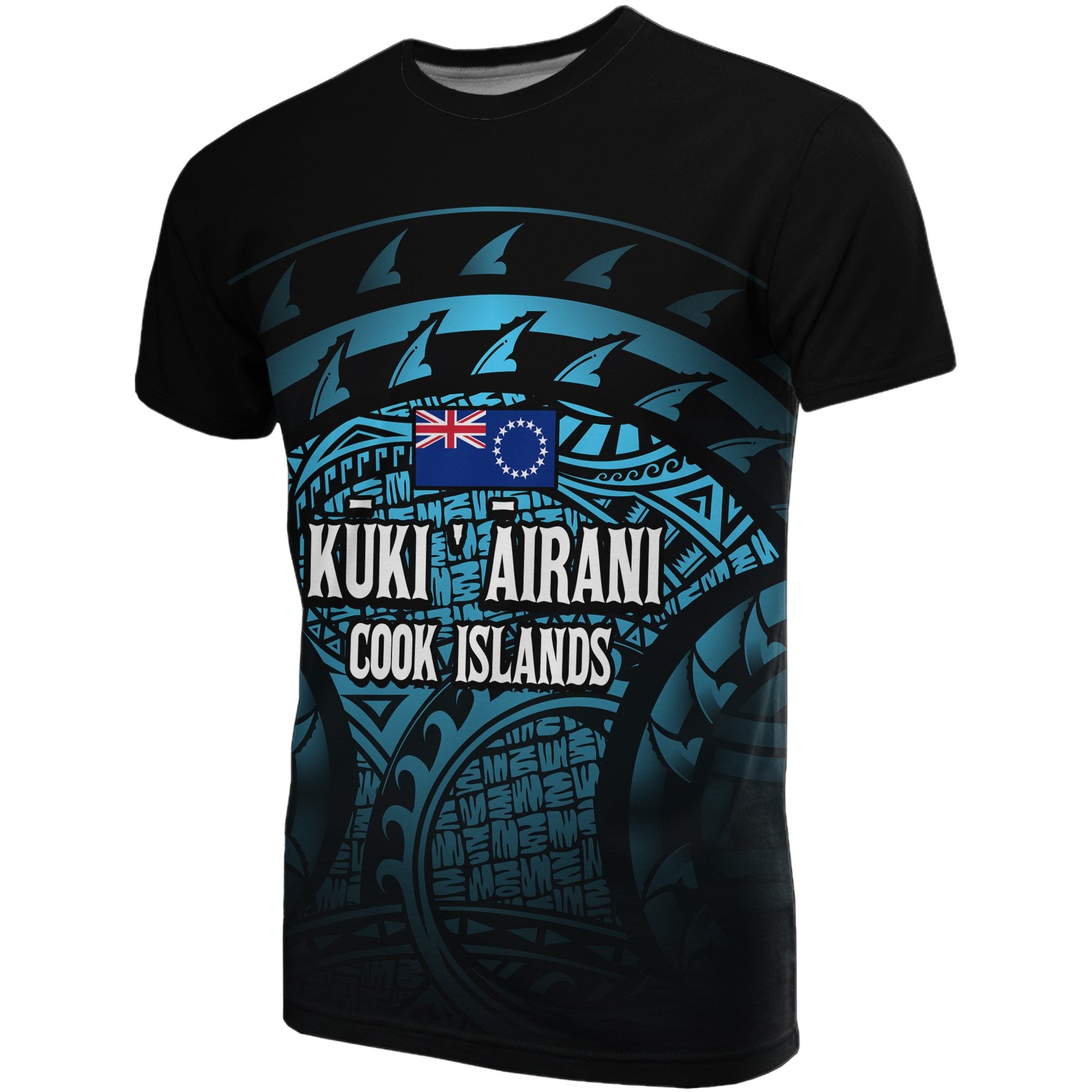 Cook Islands T Shirt National Flag Polynesian Turtle Tattoo (Turquoise) Unisex Black - Polynesian Pride