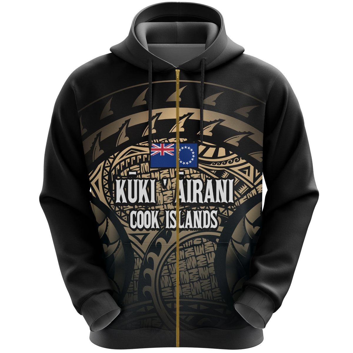 Cook Islands Turtle Zip Hoodie (Gold) Unisex Gold - Polynesian Pride