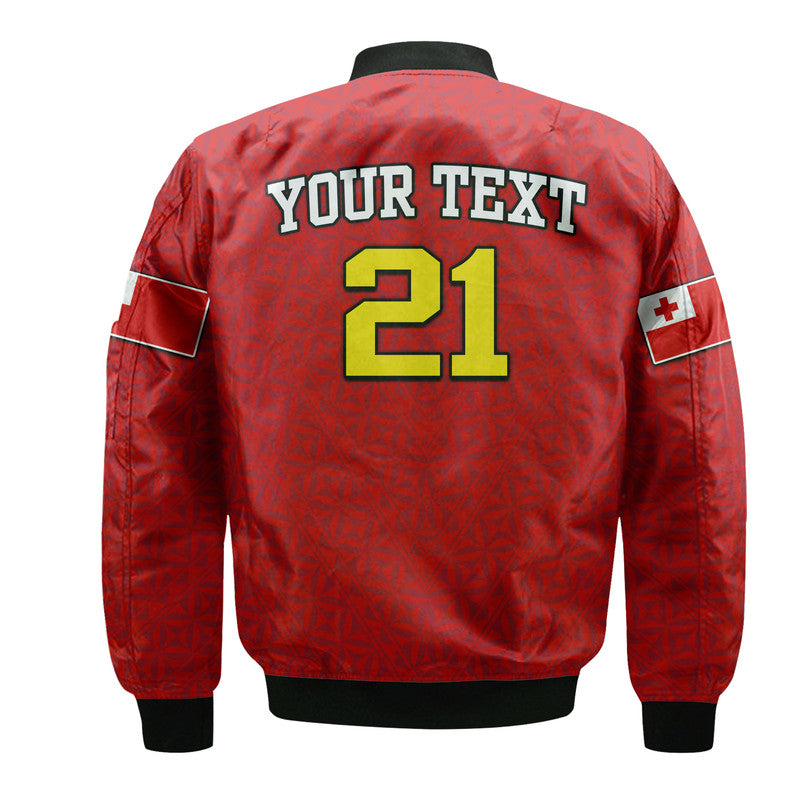 (Custom Personalised) Mate Ma'a Tonga Rugby Bomber Jacket Tongan Kupesi Red Style LT9 - Polynesian Pride