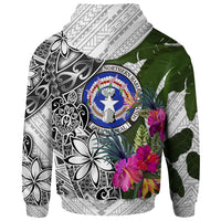 Northern Mariana Islands Zip up Hoodie White Turtle Plumeria Banana Leaf - Polynesian Pride