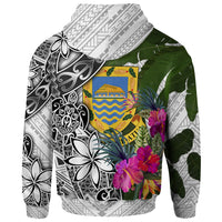 Tuvalu Hoodie White Turtle Plumeria Banana Leaf - Polynesian Pride