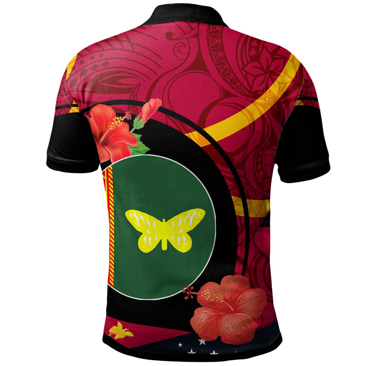 Papua New Guinea Polo Shirt Oro Flag of PNG with Hibicus and Polynesian Culture Polo Shirt - Polynesian Pride