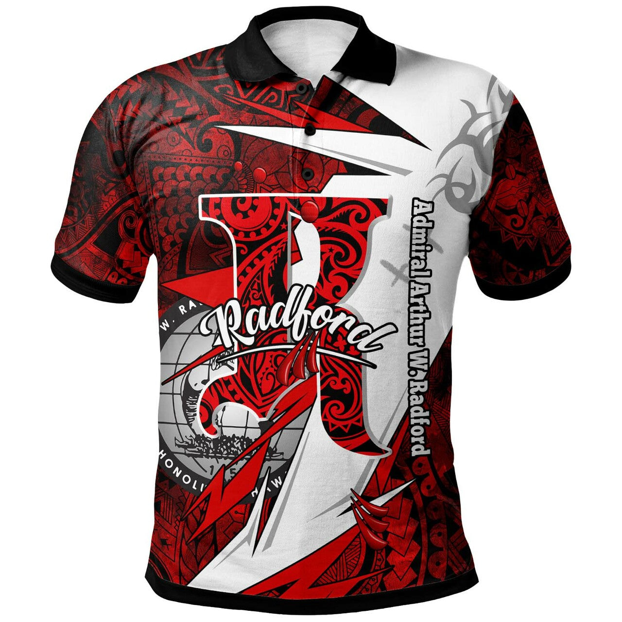 Hawaii Polynesian Polo Shirt Admiral Arthur W. Radford High School Tribal Pattern LT10 Red - Polynesian Pride