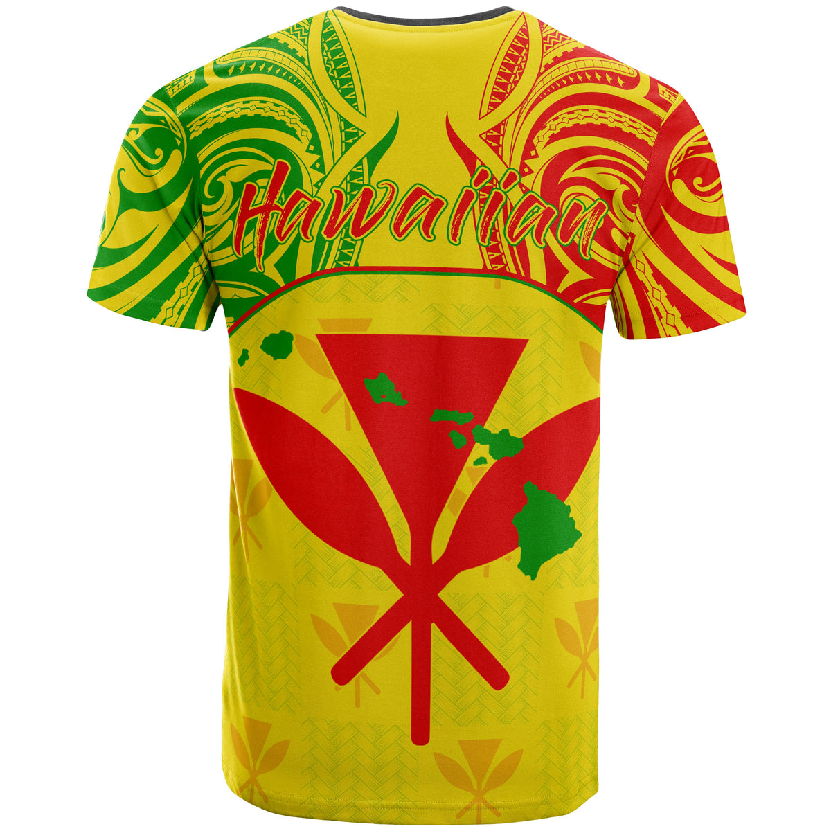 Hawaiian Kanaka T Shirt Flag Nation Yellow Demodern - Polynesian Pride