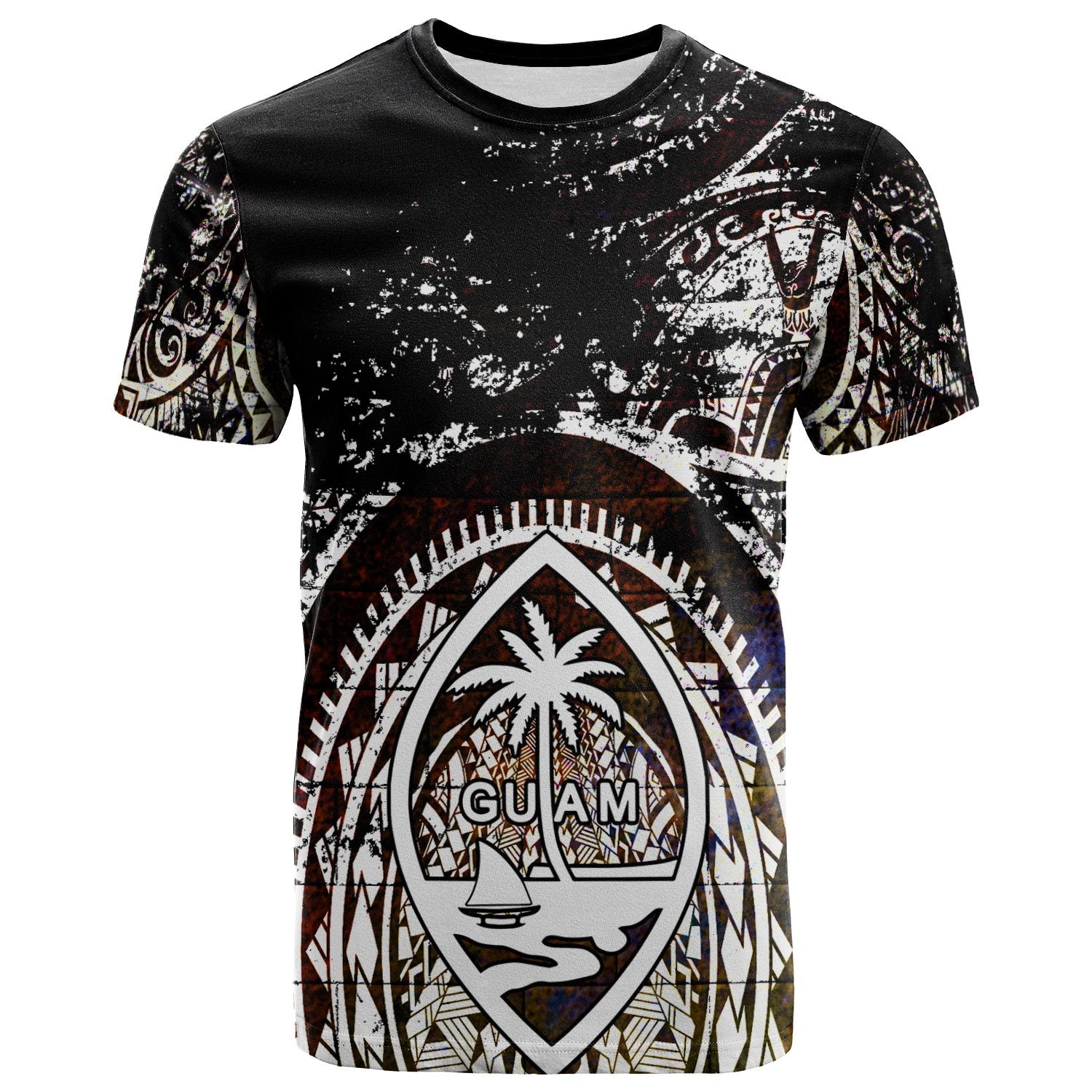 Polynesian T Shirt Guam Flag, Seal with Maui Moana Tattoo Unisex Black - Polynesian Pride