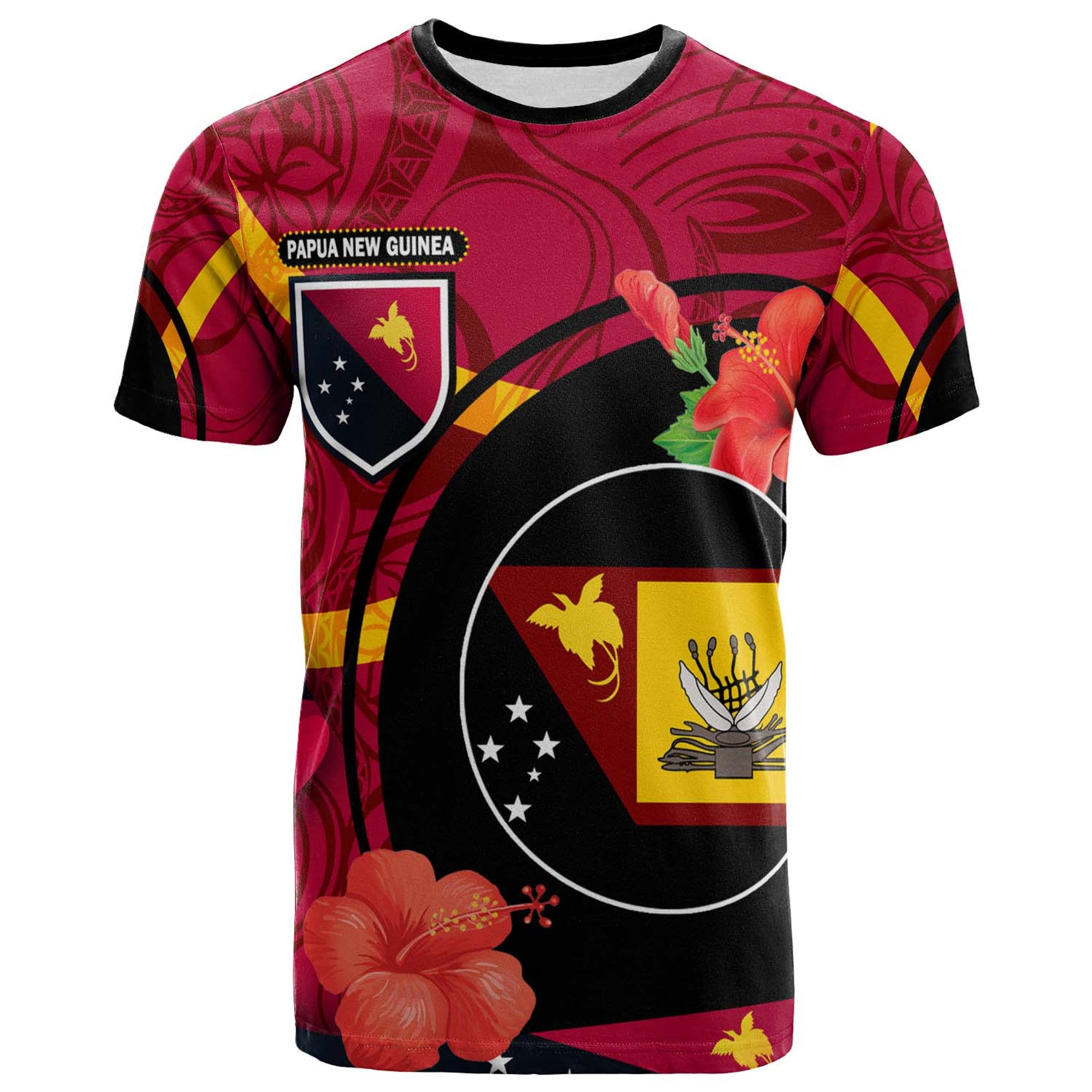 Papua New Guinea T Shirt Western Province Flag of PNG with Hibicus and Polynesian Culture T Shirt Art - Polynesian Pride