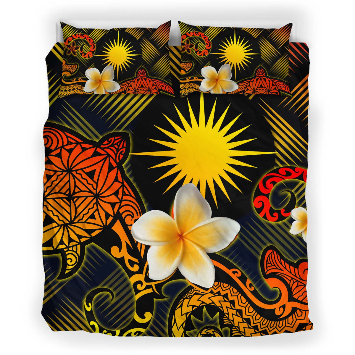 Marshall Islands Polynesian Bedding Set - Lauhala Turtle Plumeria Tropical - Polynesian Pride