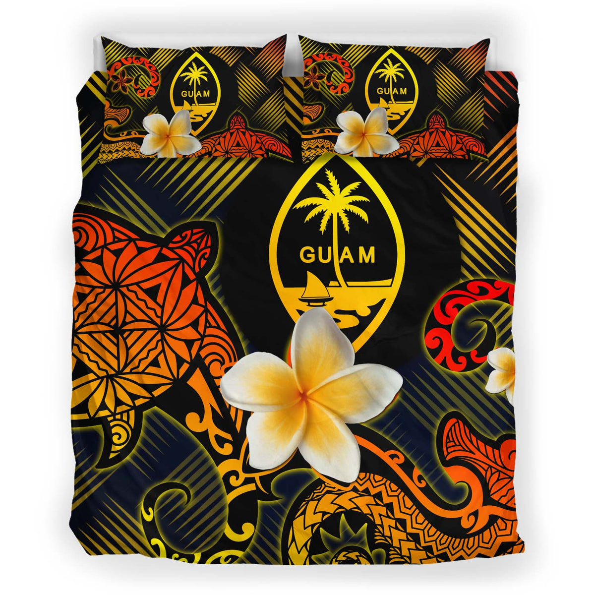 Guam Polynesian Bedding Set - Lauhala Turtle Plumeria Tropical - Polynesian Pride