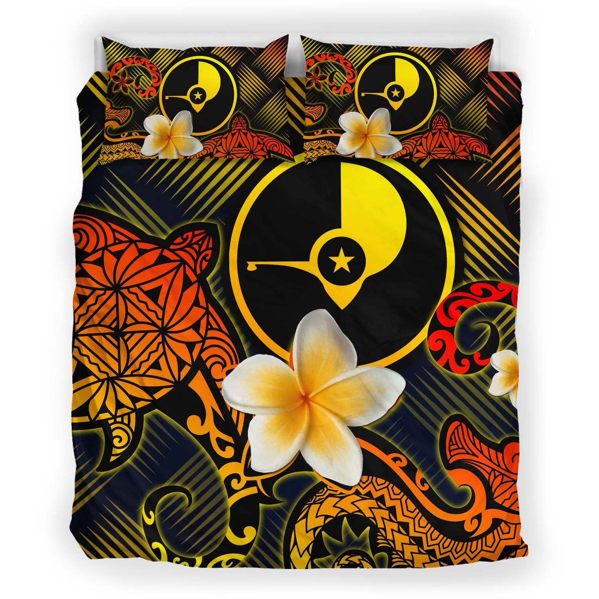 Yap Polynesian Bedding Set - Lauhala Turtle Plumeria Tropical - Polynesian Pride