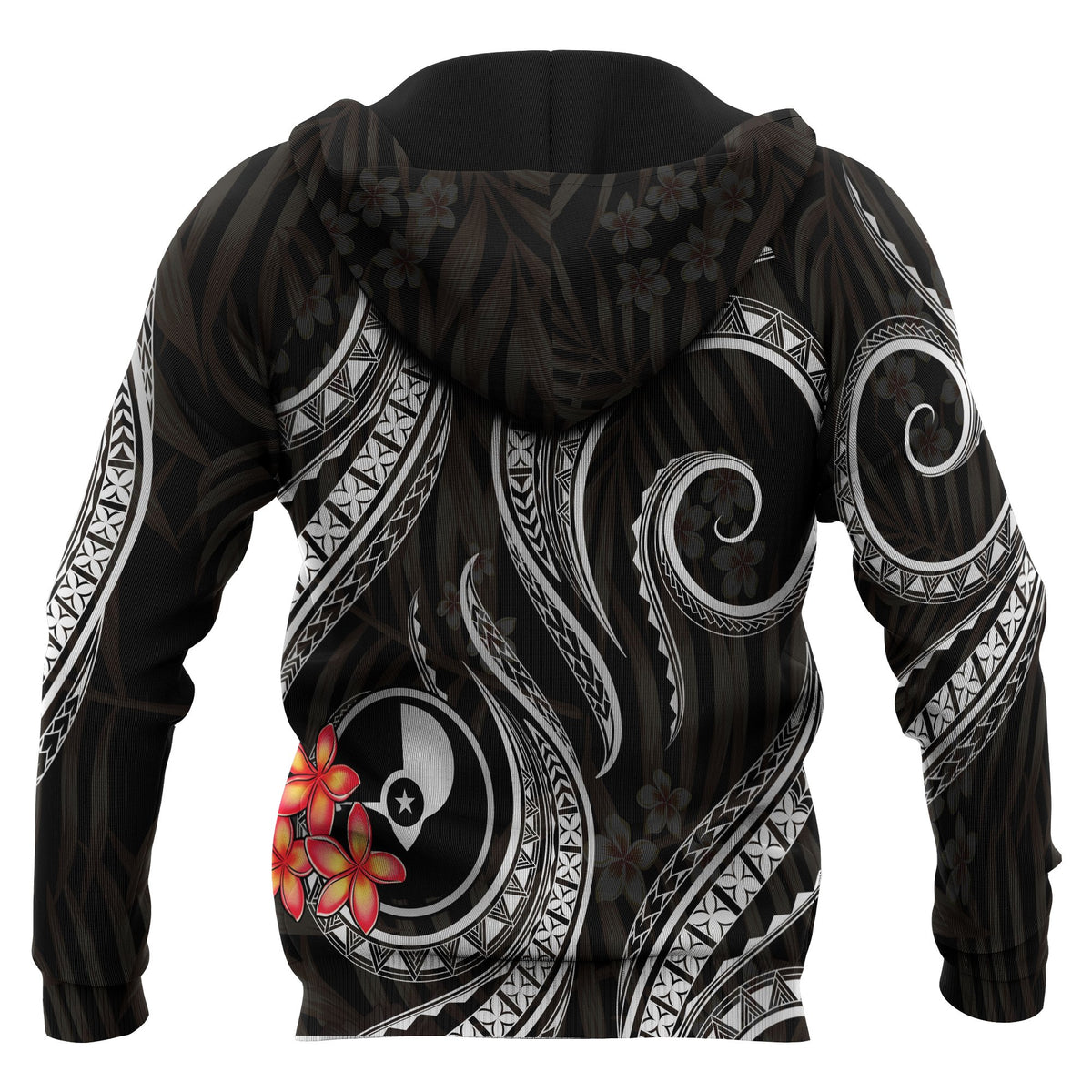 Yap Micronesian Hoodie Black Plumeria - Polynesian Pride