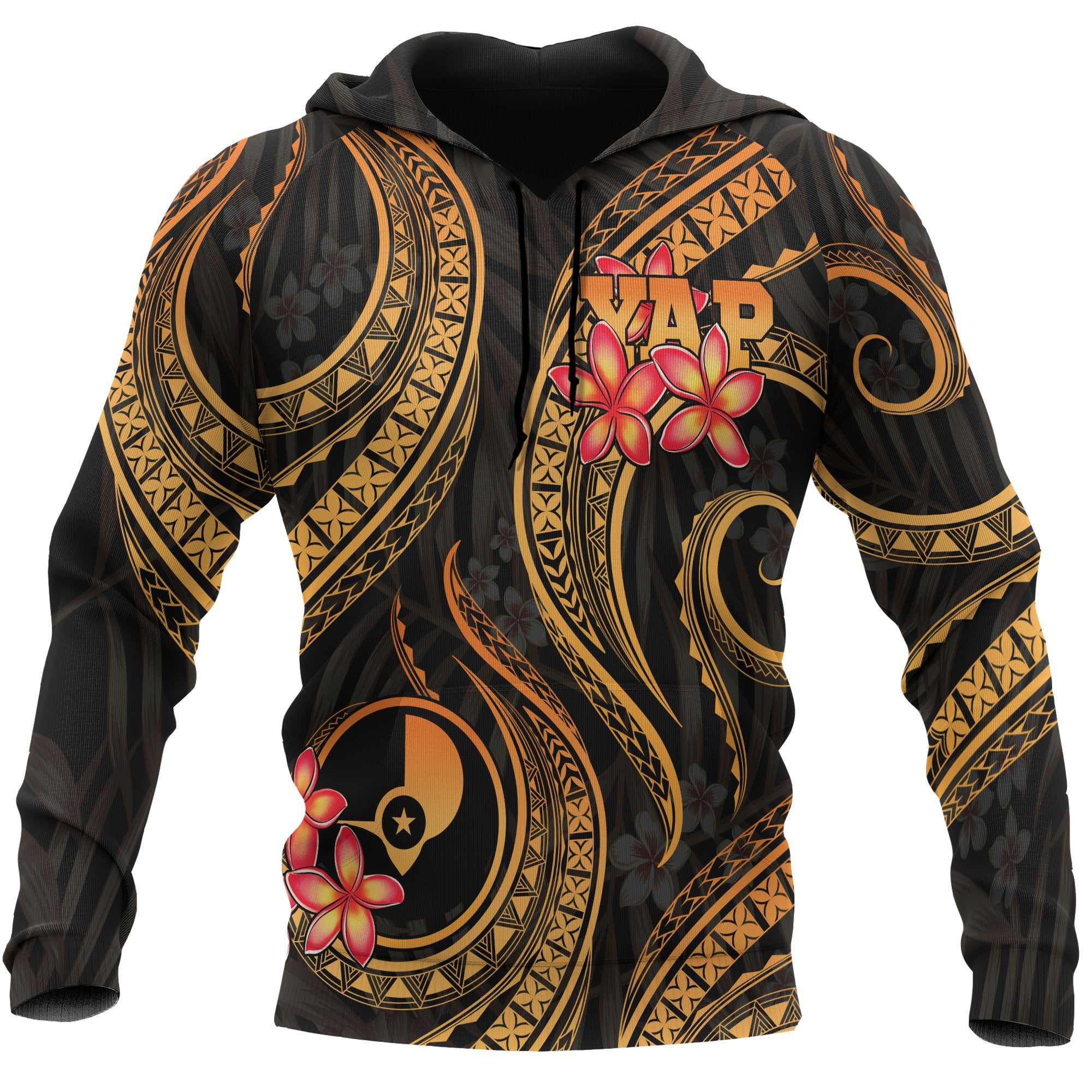 Yap Micronesian Hoodie Gold Plumeria Unisex GOLD - Polynesian Pride