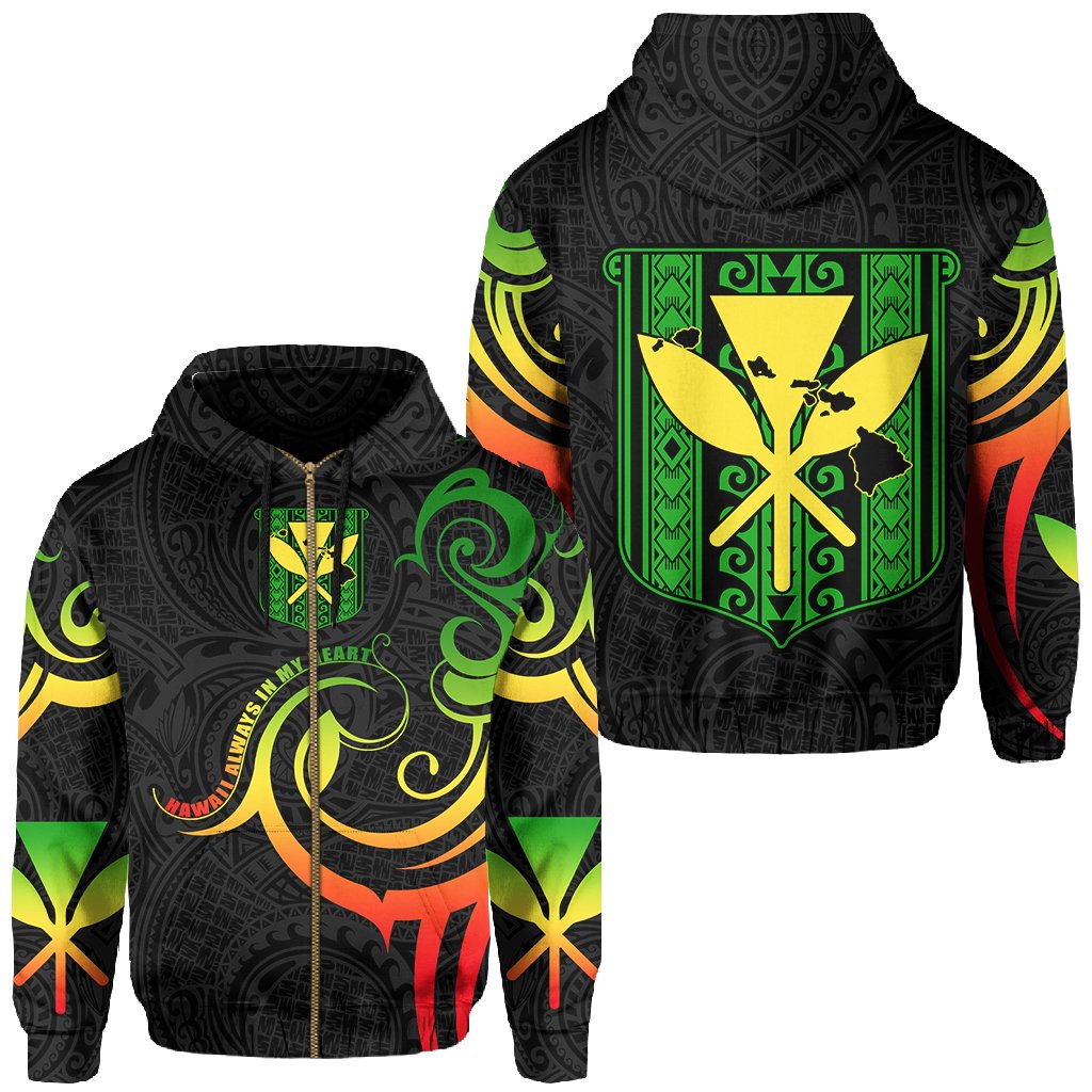 Hawaiian Kanaka Hoodie (Zipper) Hawaii Always In My Heart AH Unisex Black - Polynesian Pride