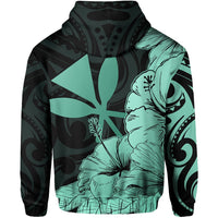 Hawaii Turtle Hoodie (Zipper) Polynesian Hibiscus Art Ver 2.0 Turquoise - Polynesian Pride