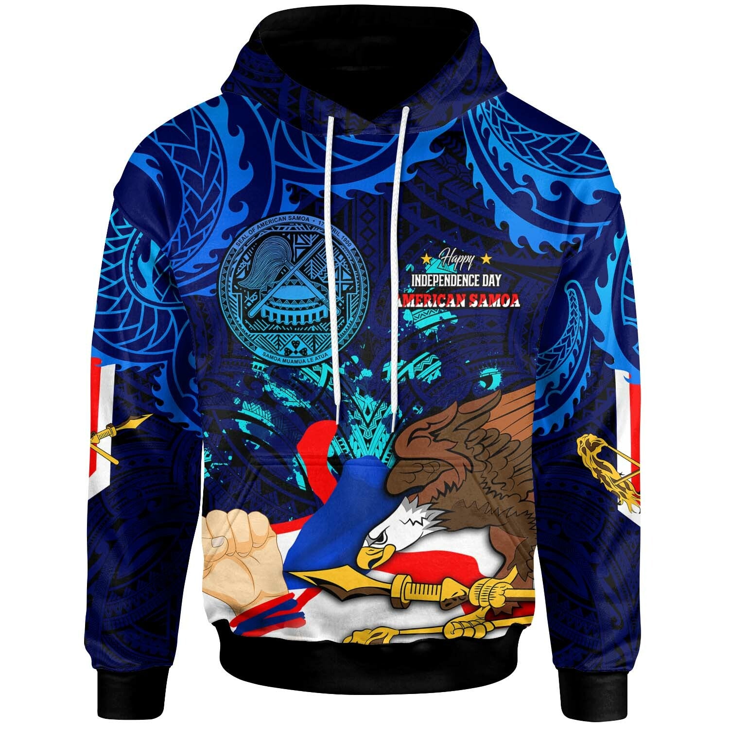 American Samoa Hoodie Happy Independence Day Samoa with Eagles Polynesian Patterns LT10 Black - Polynesian Pride