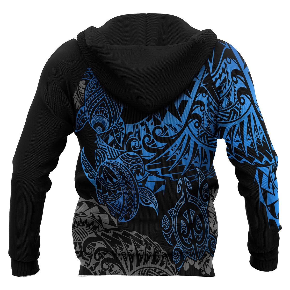 Polynesian Hawaii (Kanaka Maoli) Zip up Hoodie Blue Turtle Hibiscus Flowing - Polynesian Pride