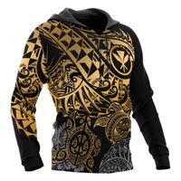 Polynesian Hawaii (Kanaka Maoli) Hoodie Gold Turtle Hibiscus Flowing - Polynesian Pride