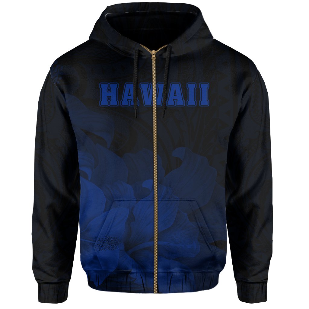 Tropic Hibiscus Seal of Hawaii Zip Hoodie Blue - Polynesian Pride