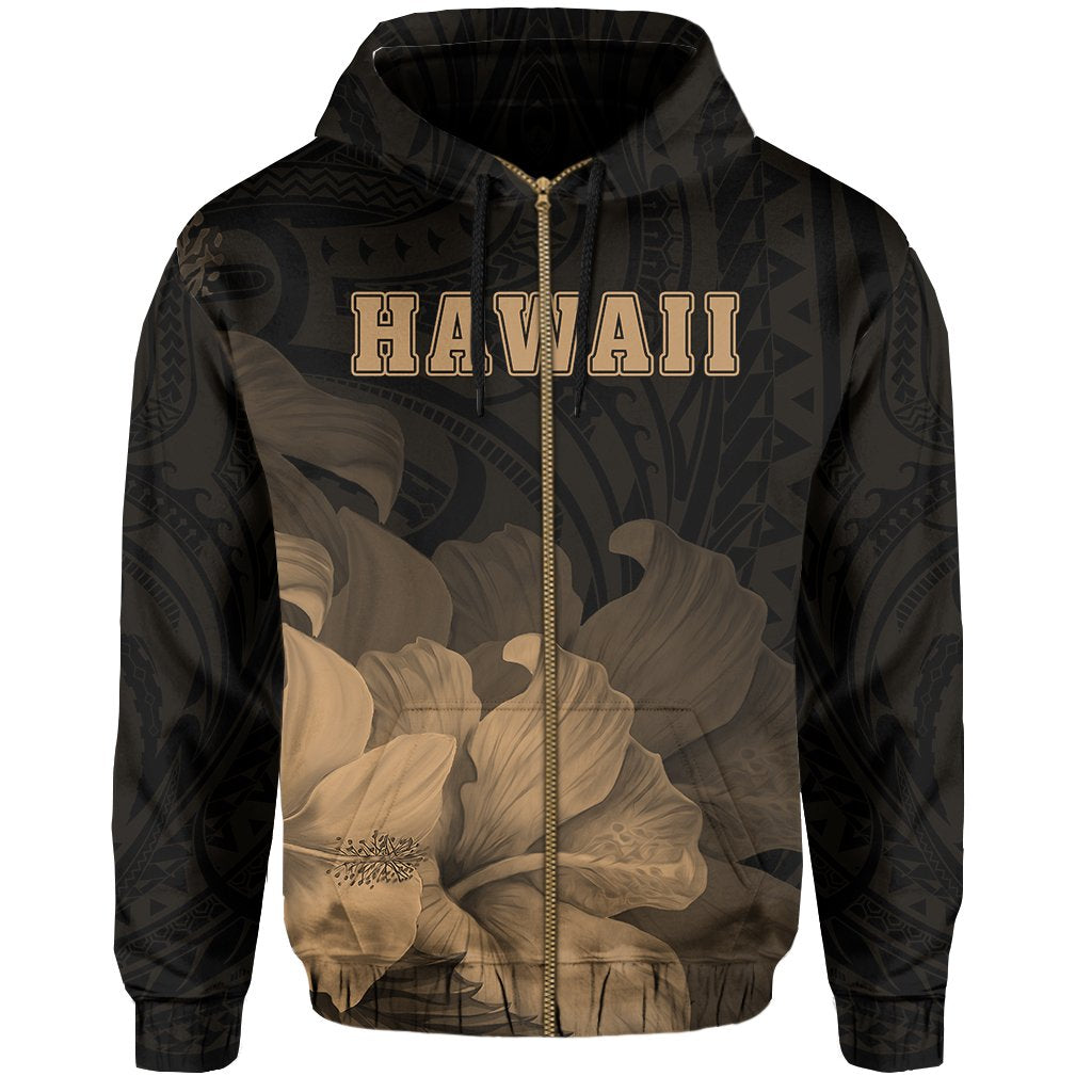 Tropic Hibiscus Seal of Hawaii Zip Hoodie Gold - Polynesian Pride
