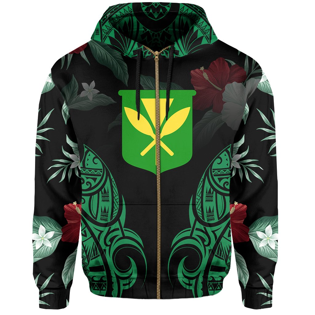 Polynesian Tropic Kanaka Maoli Hibiscus Hawaii Zip Hoodie Green - Polynesian Pride