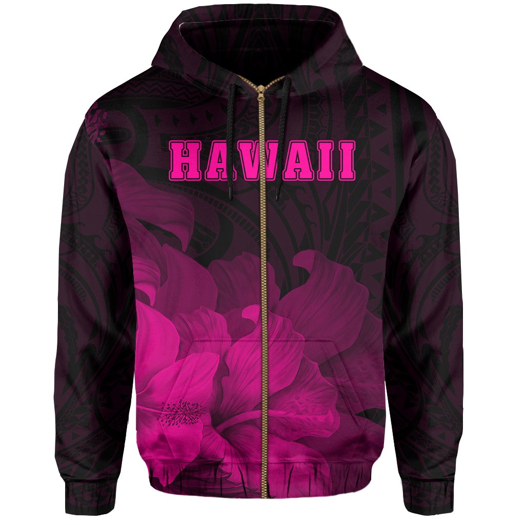 Tropic Hibiscus Seal of Hawaii Zip Hoodie Pink - Polynesian Pride