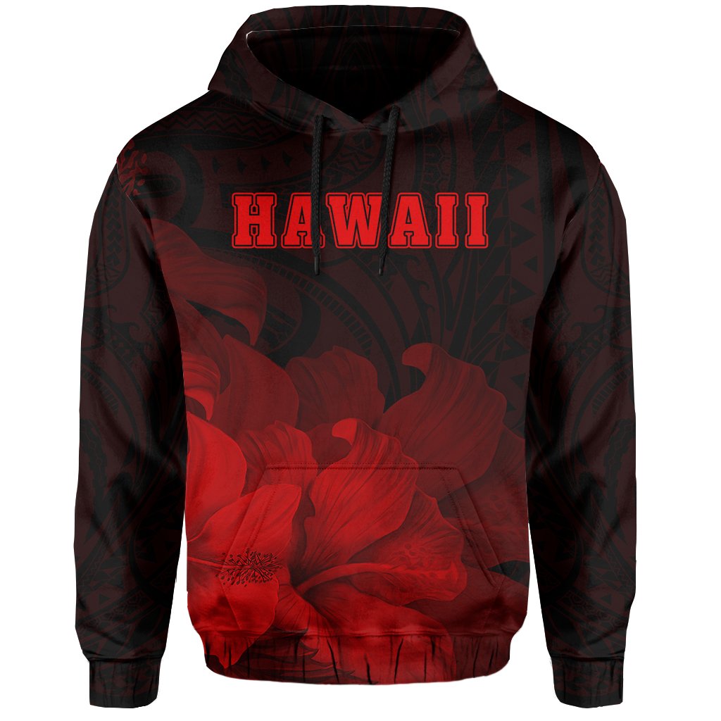 Tropic Hibiscus Seal of Hawaii Hoodie Red - Polynesian Pride