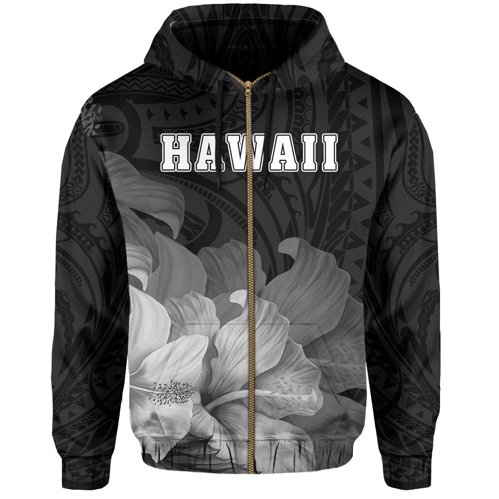 Tropic Hibiscus Seal of Hawaii Zip Hoodie White - Polynesian Pride