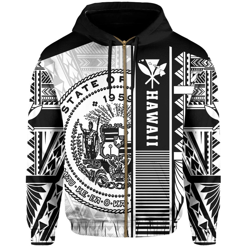 Polynesian Seal of Hawaii Zip Hoodie White NRP Style - Polynesian Pride