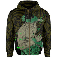Polynesian Hula Man Helmet Hawaii Zip Hoodie Yellow - Polynesian Pride